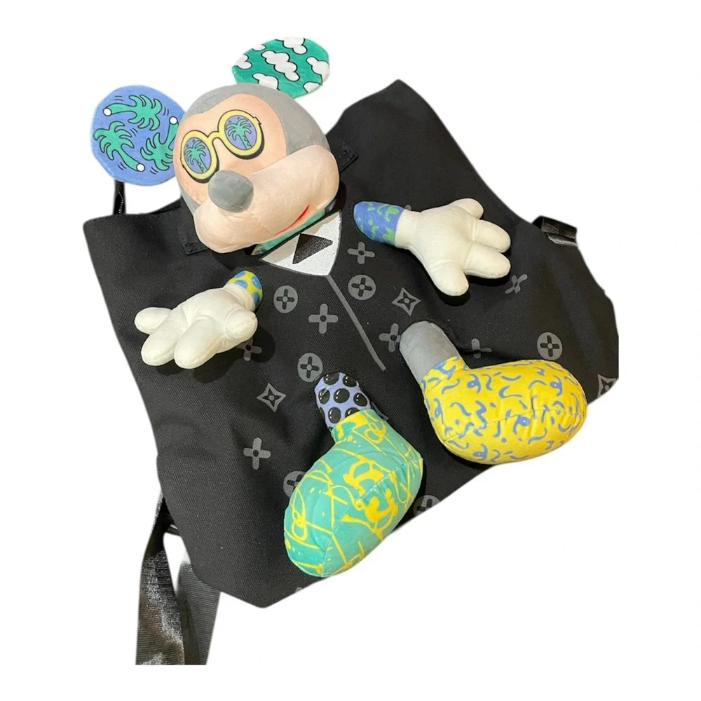 🆕 Unique Psychedelic - 3D - “Tuxedo Mickey” Mouse Plush - Black Tote - Backpack
